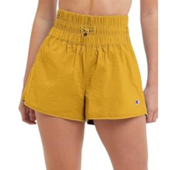 Champion Womens M Mustard Smocked High Waist Running Yoga Athletic Shorts - Picture 1 of 9